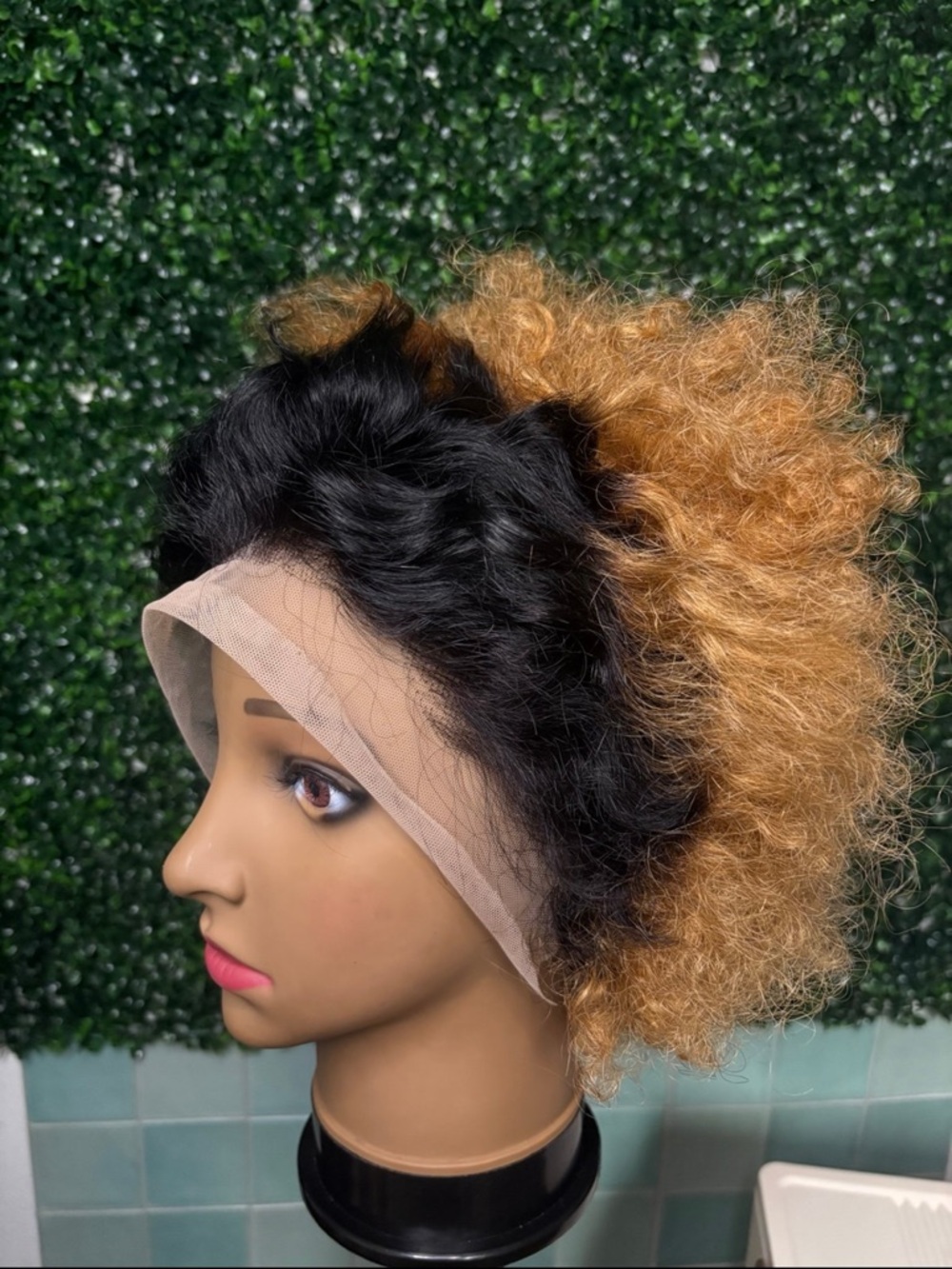 Human Afro Lace Front Wig - Black to Honey Brown summer hair - Picture 2 of 3